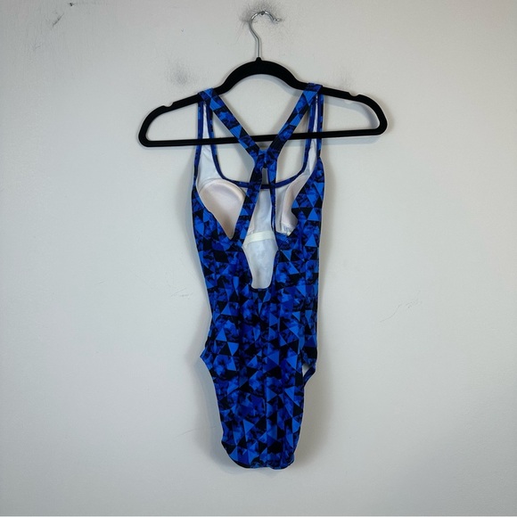 Speedo | Cobalt Blue Geometric Patterned One Piece Swimsuit Size 6 - Picture 4 of 5